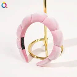 Luxurious Spa Headband for Women - Plush, Ultra-Soft and Versatile Hairband for Skincare, Yoga, and Facial Treatments (Velvet Princess pink)
