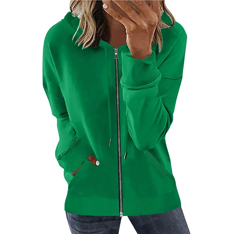 Women's Spring Autumn Fashion Casual Solid Long Sleeve Hooded Elegant Commuter Lady Top Zipper All Match Coat Y2K Female Clothes