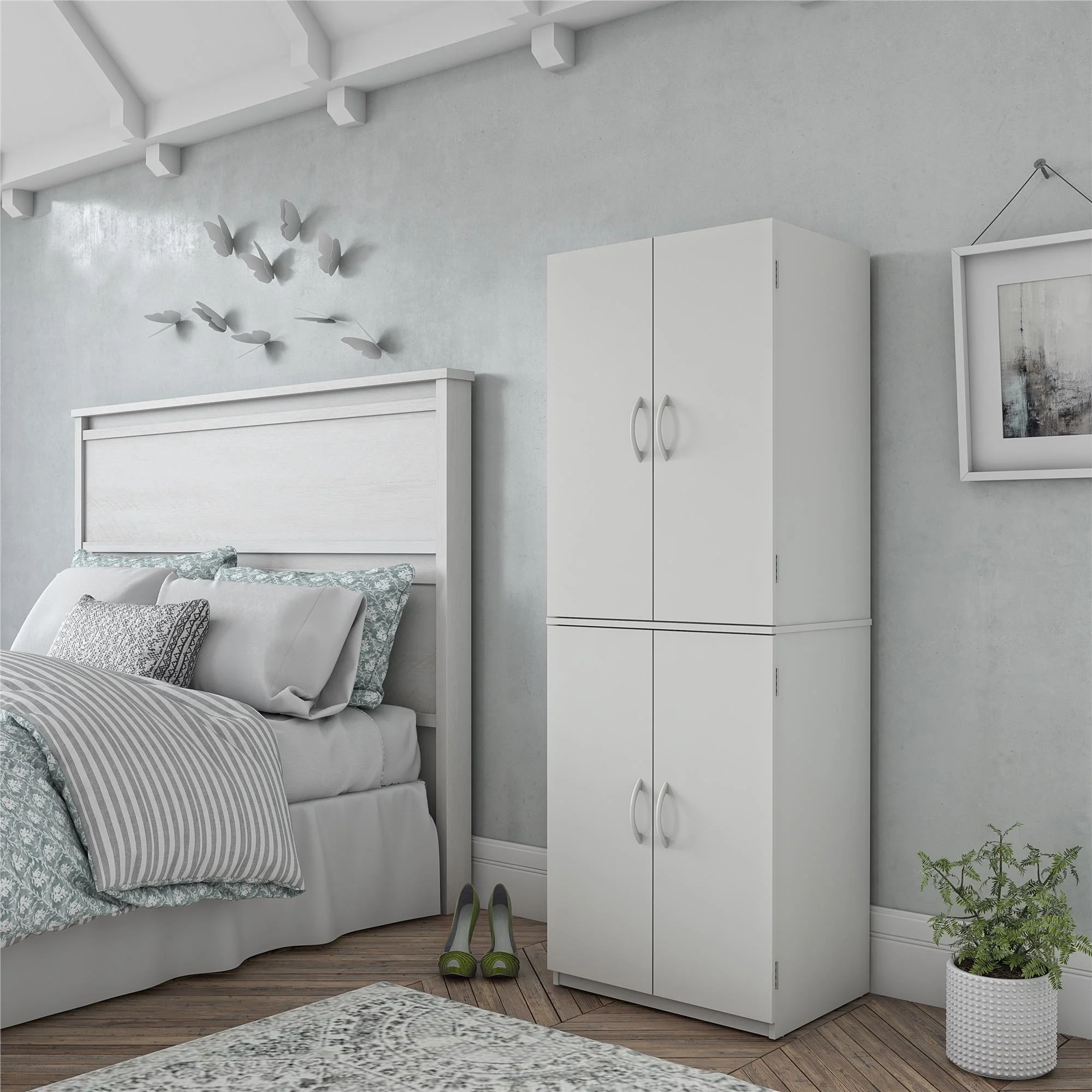 4 Door 5' Storage Cabinet, Bedroom Cabinets Living Room Bathroom Cabinets White Storage 75 JFurnitures 2026