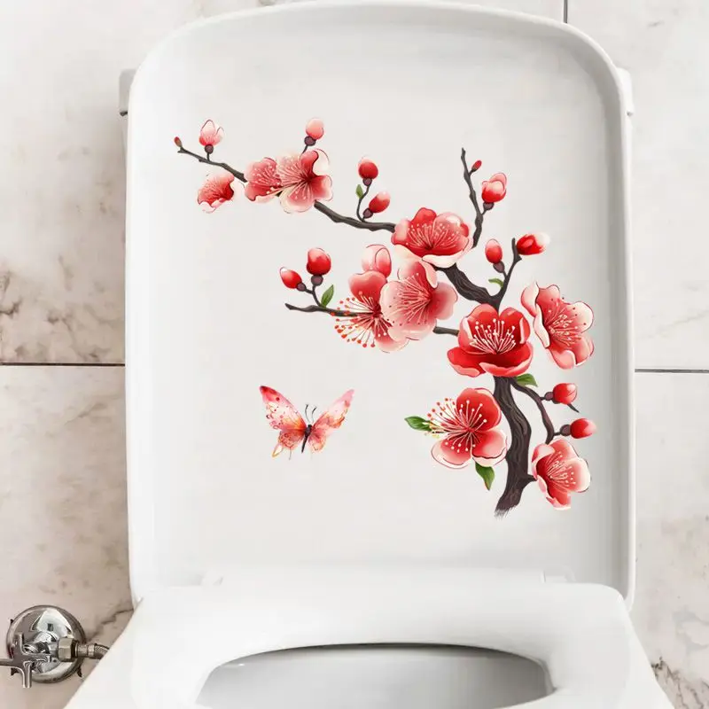 Peach Blossom And Plum Blossom Wall Sticker Bathroom Toilet Decor Decals Living Room Cabinet Home Decoration S221 vinyl stickers,toilet stickers,toilet wall stickers
