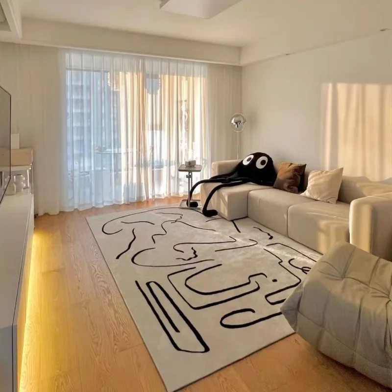 Black White Minimalist Living Room Sofa Carpet Abstract Lines Bedroom Bedside Carpets Modern Art Plush Rug Comfortable Soft Rugs 5