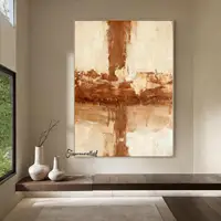Mhemyo Large Neutral Brown Textured Wall Art Light Brown Abstract Wabi-Sabi Style Canvas Hand Painted Painting Modern Home Decor 4