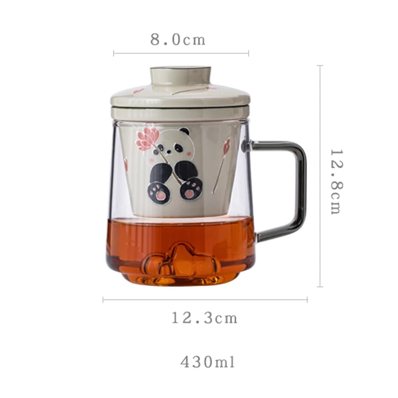 Creative Ceramic Hand Drawn Grass Gray Panda Pattern Cup Home Office Items Porcelain Filtered Tea Water Separation Glass Mug 1Pc