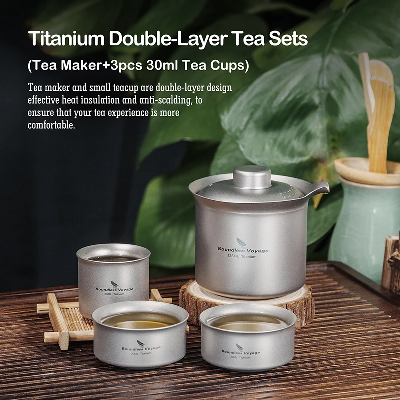 Grenzenlose Reise Titan Tee maschine Doppels chicht Tee tasse leichtes Teese rvice Outdoor Camping tragbare Teekanne tragbare Reise tasse – Detail 7