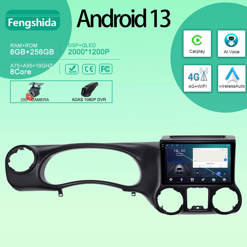 

Автомагнитола на Android для Jeep Wrangler 3 JK 2011 - 2018 LHD, автомобильный радиоприемник, мультимедийный видеоплеер, навигатор GPS QLED Carplay BT No 2din DVD