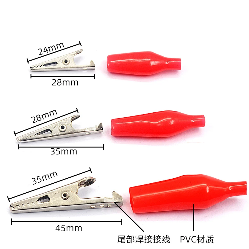 Alligator Clip 10Pcs 28MM/35MM/45MM Metal G98 Crocodile Electrical Clamp for Testing Probe Meter Black/Red with Plastic Boot alligator clips,electrical clamp,test clip