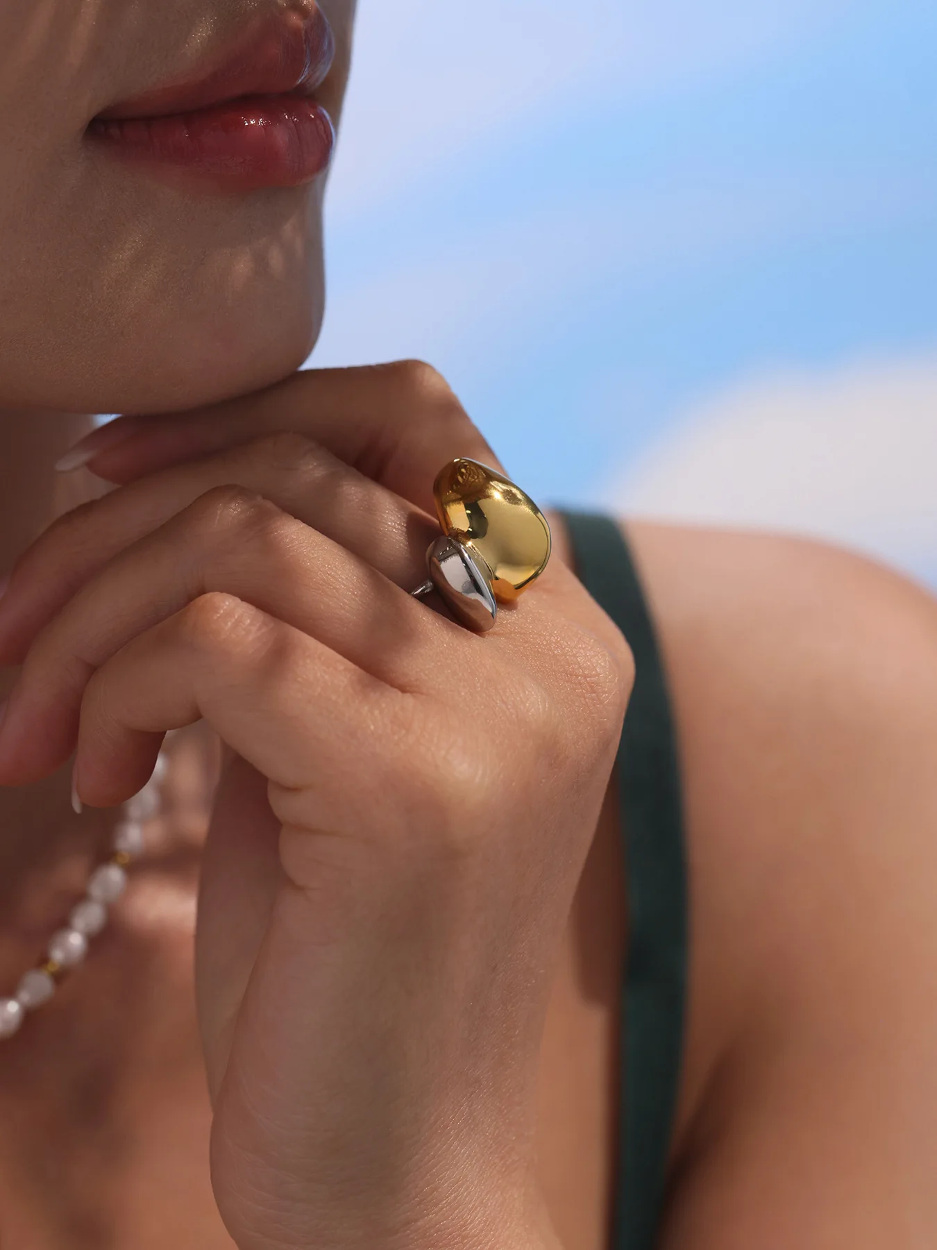 316 Edelstahl Vergoldeter Chunky Ring Damen Goldfarben Silber 18K Wasserdichter Geometrischer Großer Ring Mädchen Luxus-Schmuck – Detail 4
