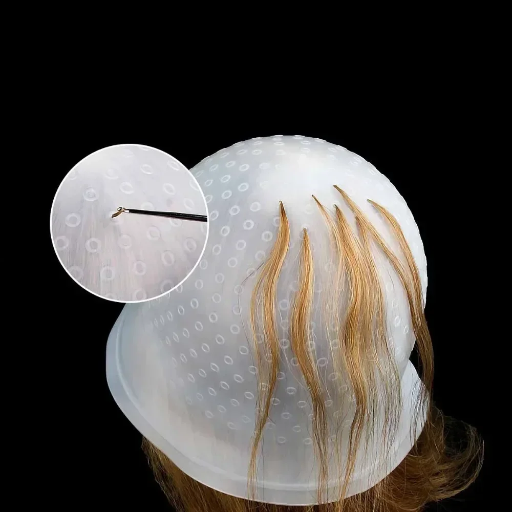 Salon Silicone Hair Coloring Cap Highlight Reusable Needle Hair Dying Frosting Hat Dye Hairstyling Tool Accessories Household 4