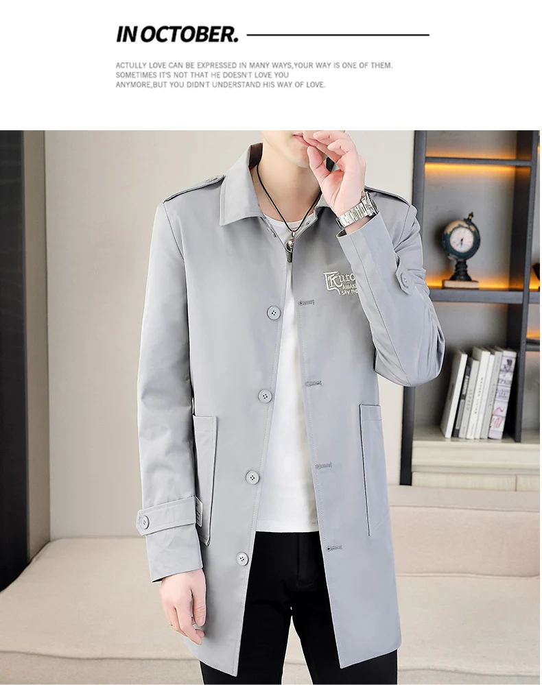 Description Picture 6 of itemMen Trench Coat Fashion Spring Autumn Oversized Long Coat Men Korean Loose Windbreaker Jacket Mens Overcoat