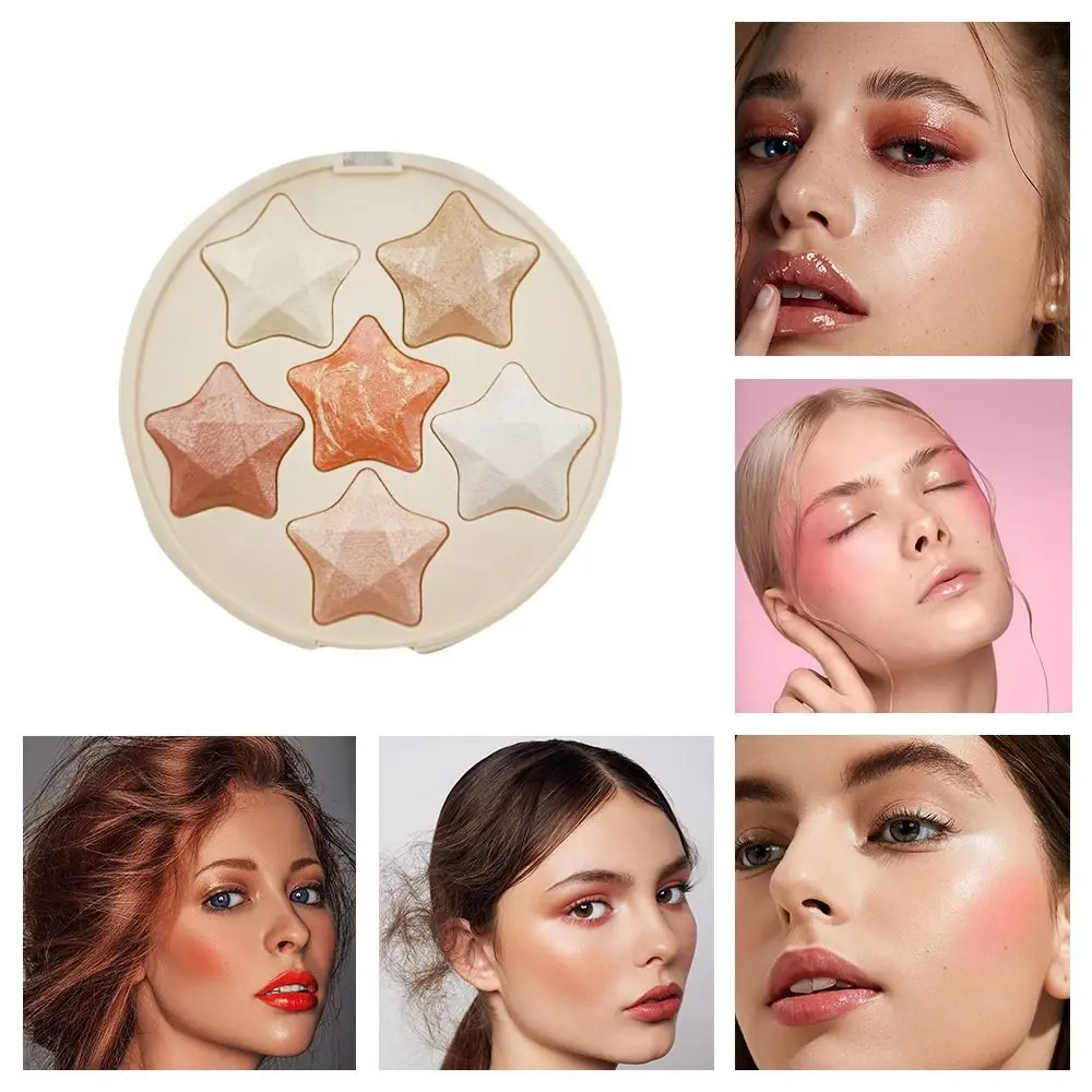 

6 Color Glitter Highlighter Palette Brighten Natural Face Contour Blush Palette Five-pointed Star Long Lasting Eyeshadow Palette