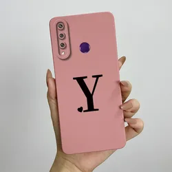Cute Initial Letters Square Phone Case - Shockproof Back Cover for Huawei Y7P (TY-TYFEN1Y)