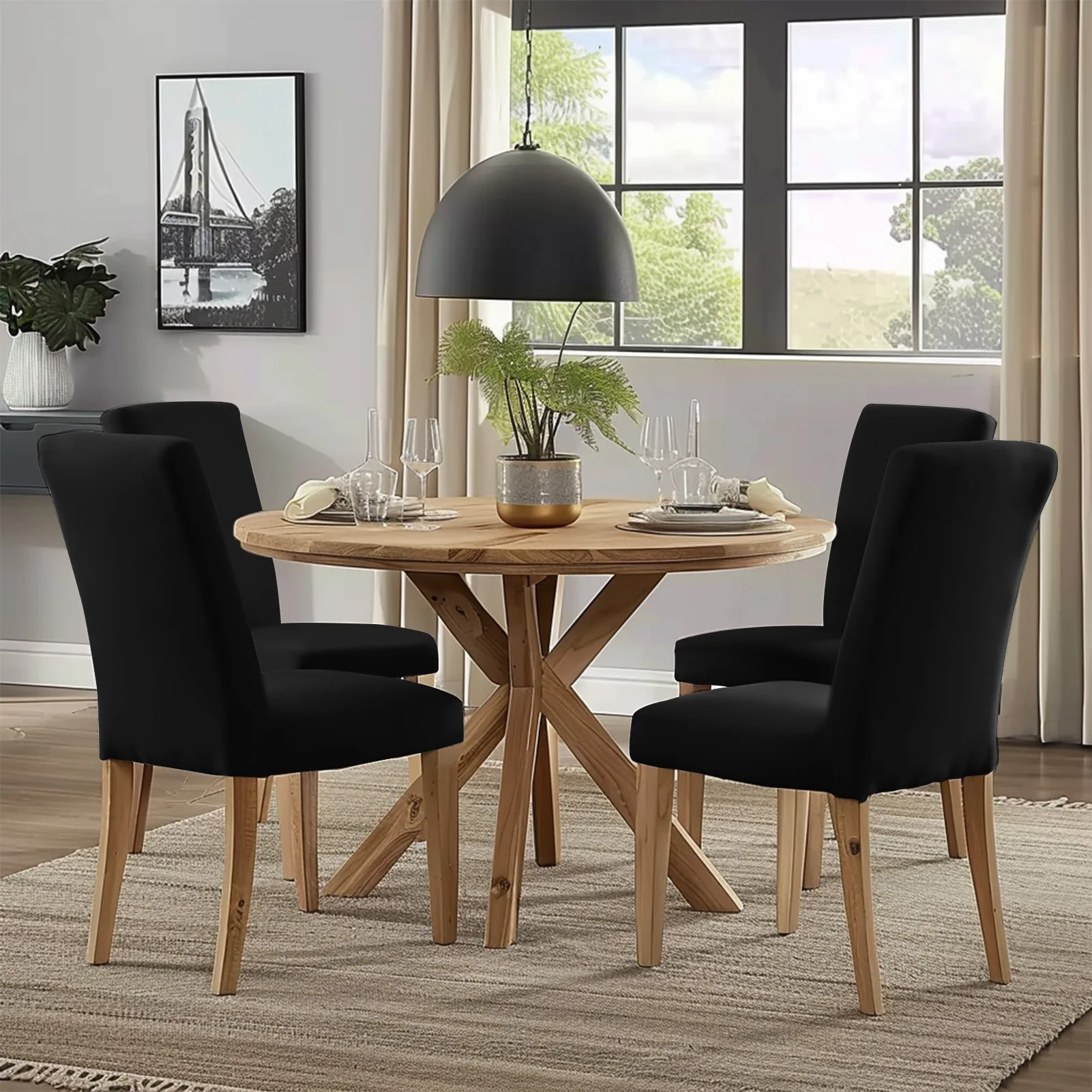 Set of 4 Stretchable Dining Chair Slipcovers - Removable, Washable, Protective, Decorative Covers