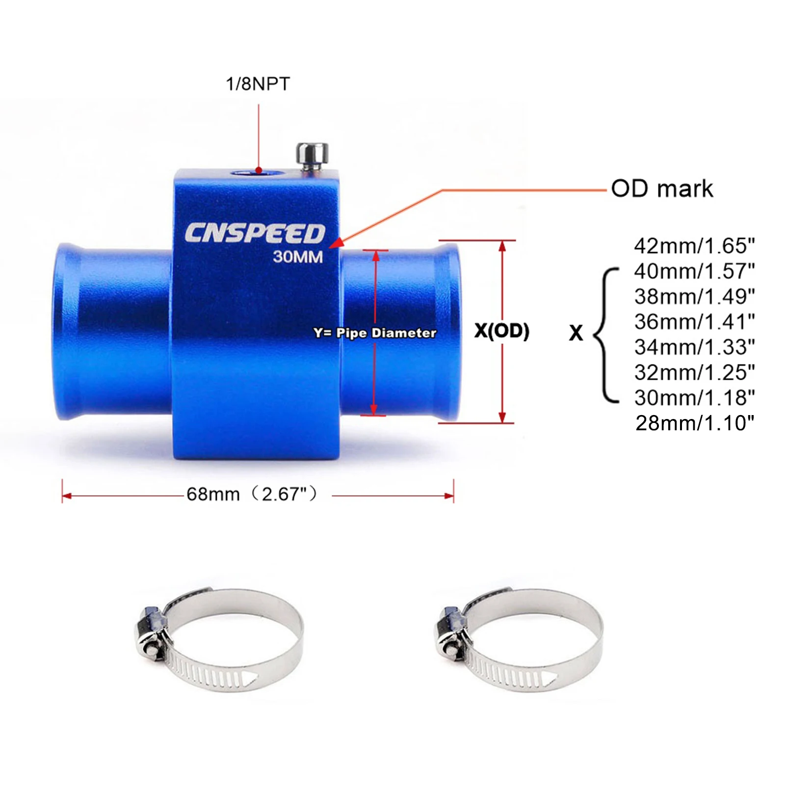 CNSPEED 수온 도장 파이프 센서 어댑터, 60mm 수온 게이지, 20-120 ℃, 1/8NPT, 신제품