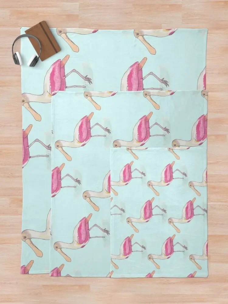 Roseate Spoonbill 조류 종 수채화 아트 던지기 담요, 모피 침대 커버 담요