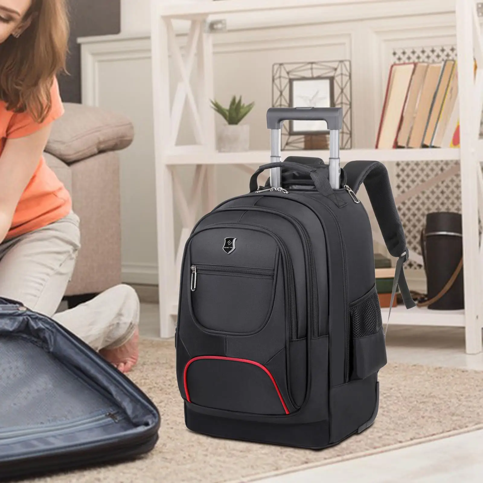Rolling Backpack Laptop Backpack with Wheels for Women Men College Airplane