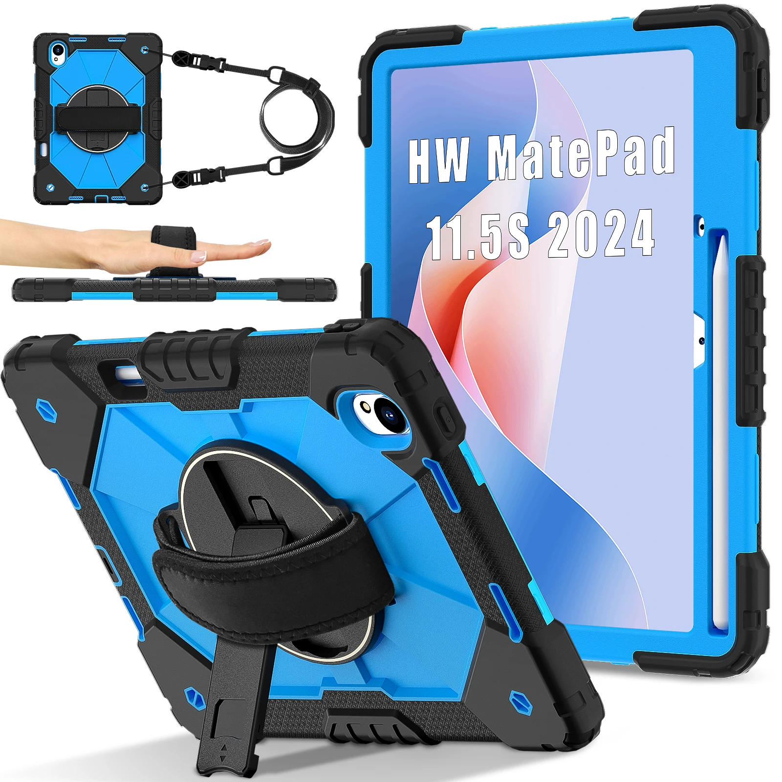 Rugged Protective Tablet Case with Kickstand, Wristband, and Shoulder Straps, 11.5-Inch
