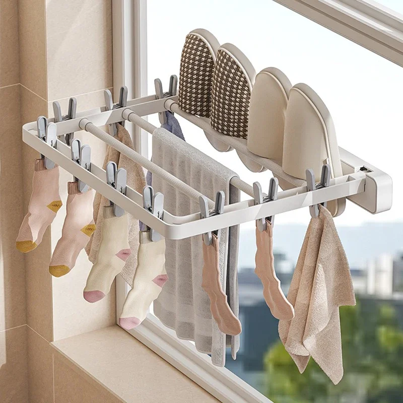 Folding Drying Rack Wall Mounted Drying Clip Windproof Sock Clip Clothing Rack Hanger Household Sock Drying Clip Space Saving 4