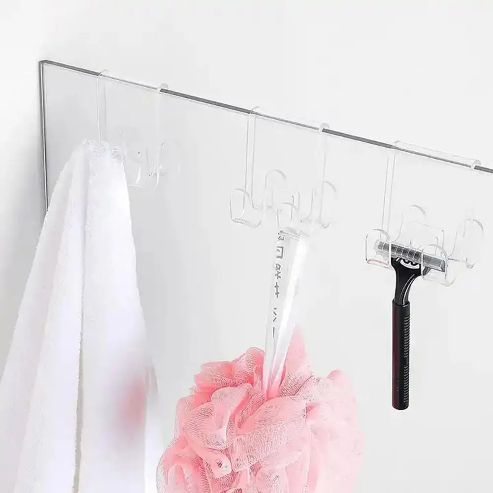 Shower Door Hook Transparent Double Sides Anti-slip Towel Clothes Hanging Hook Bathroom Razor Holder Robe Clothes Hanger multifunctional hooks towel holder