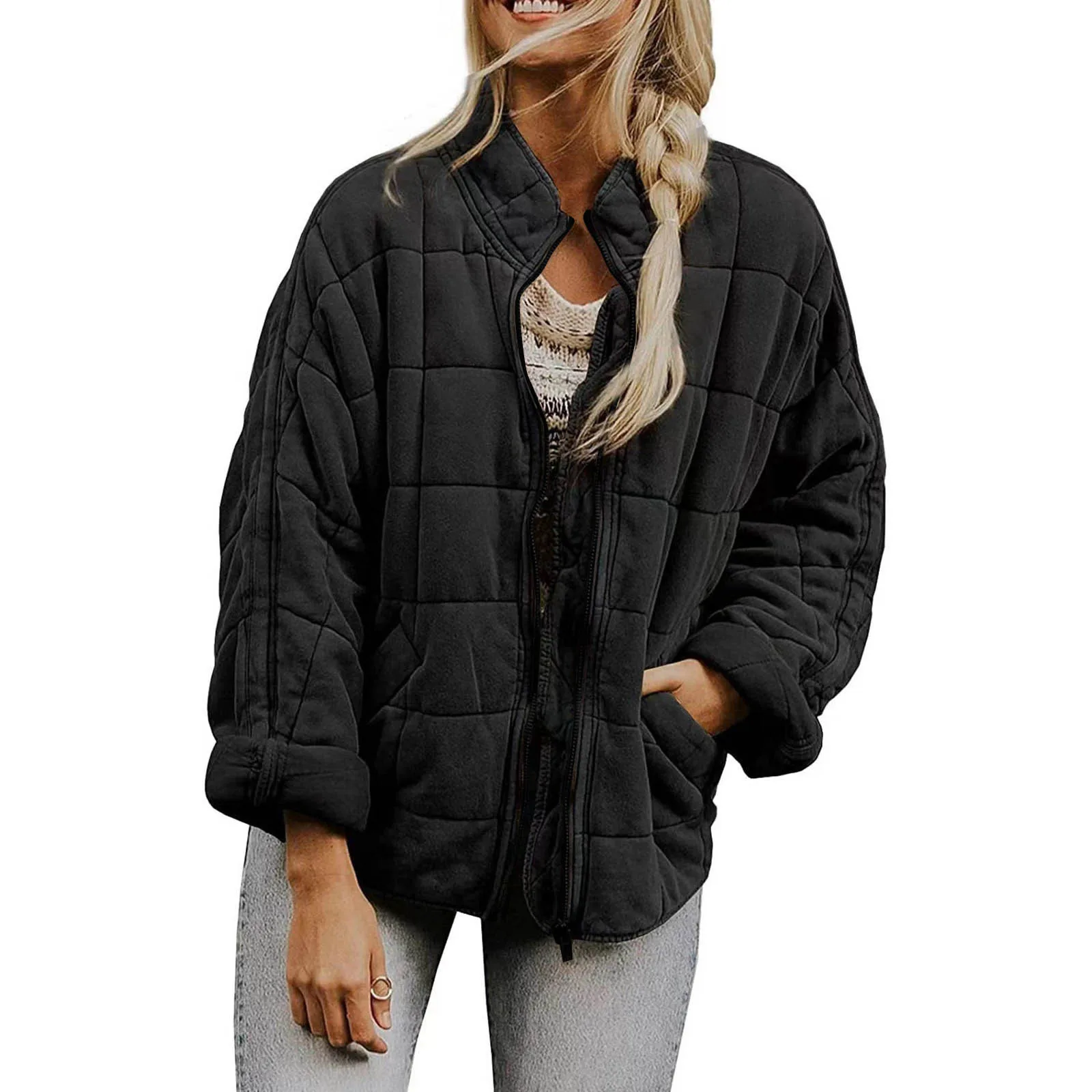 Women Warm Quilted Jacket Casual Solid Color Winter Puffer Parkas Loose Pocket Zipper Cotton Padded Jackets For Women куртка - 3