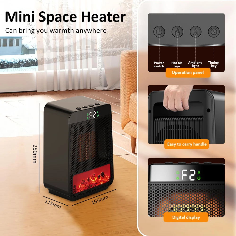 Fan Heater 1500W Heating Fans Portable Electric PTC Fan Heater Winter Home Office Rapid Heating Hot Air Blower Warmer Machine 6