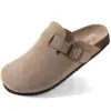 Litfun Men Suede Clogs Home Slippers Fashion Leather Flat Mules Women Cork Footbed Beach Sandals Potato Shoes With Arch Support