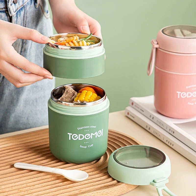 Stainless Steel Lunch Box Noodles Soups Porridge Thermos Jar Portable Kids  Travel Food Storage Container With Spoon 600ML - AliExpress