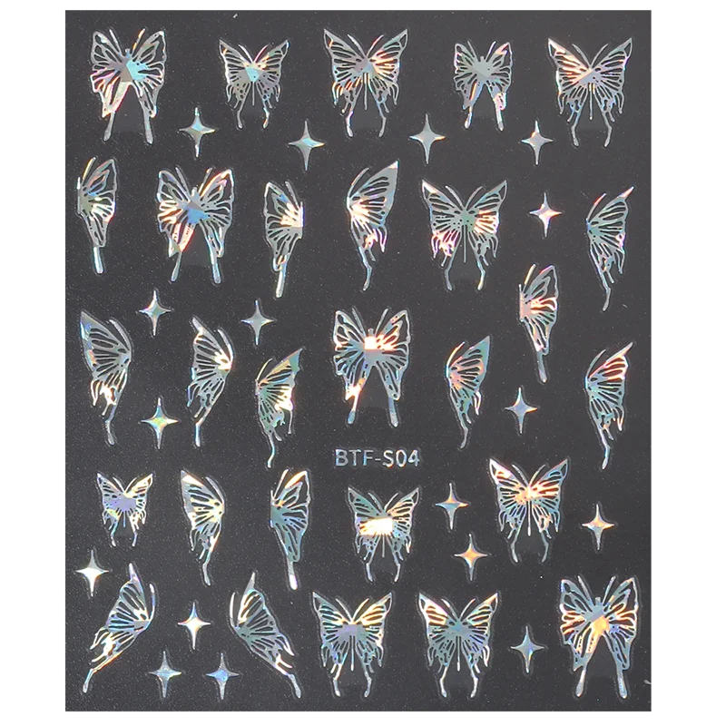 Mix 3 Blatt 3d Aufkleber für Nägel Gold Splitter Roségold Laser Schmetterling Mond Sonne Klebe Schieber diy Nail Art Zubehör – Detail 11