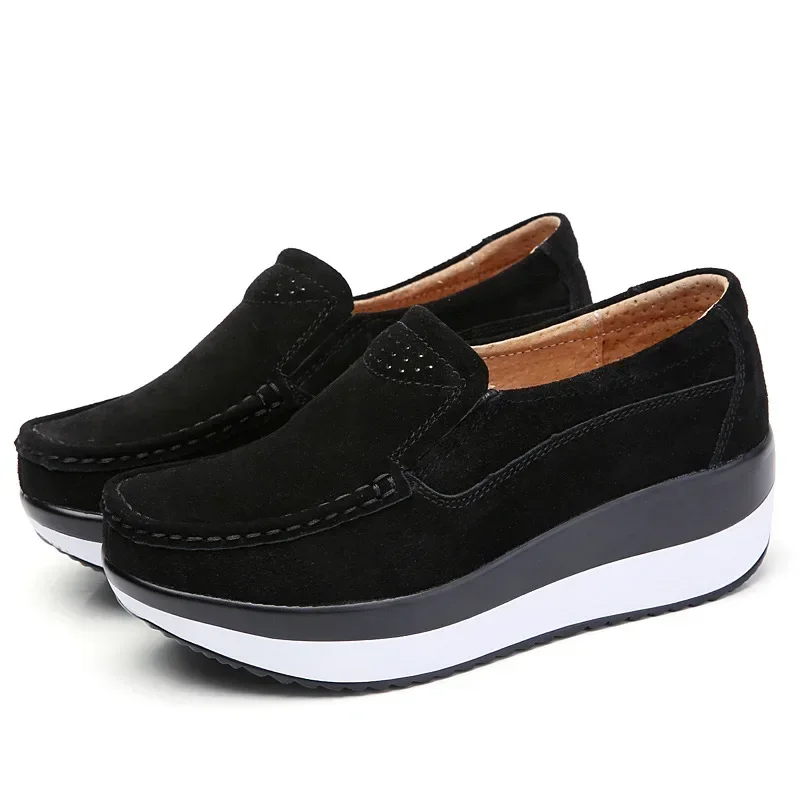 Platform Flat Shoes Women Thick Sole Women Loafers Suede Leather Footwear Comfort Wedge Moccasins Slip on Casual Shoes