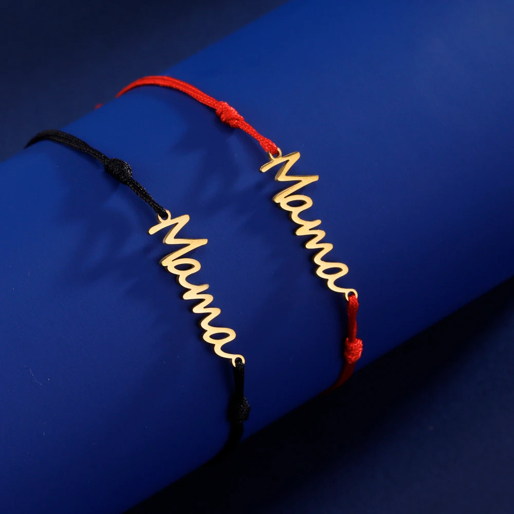 COOLTIME Mama-Buchstabe, Wachsseil, verstellbare Armbänder zur Hand, Edelstahl, Mama-Armband für Frauen, Schmuck, Muttertagsgeschenk