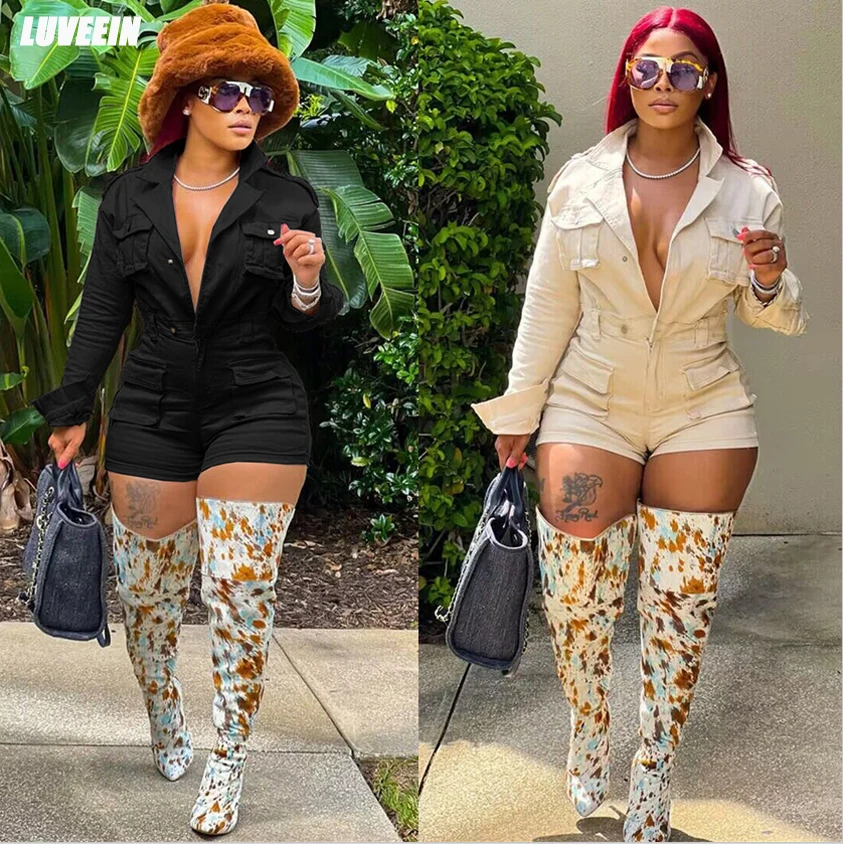 Denim Sexy Jumpsuits Y2K Streetwear 2023 Winter Fall Women Fashion One Piece Bodycon Denim Elegant Jean Club Jumpsuit Bodysuit