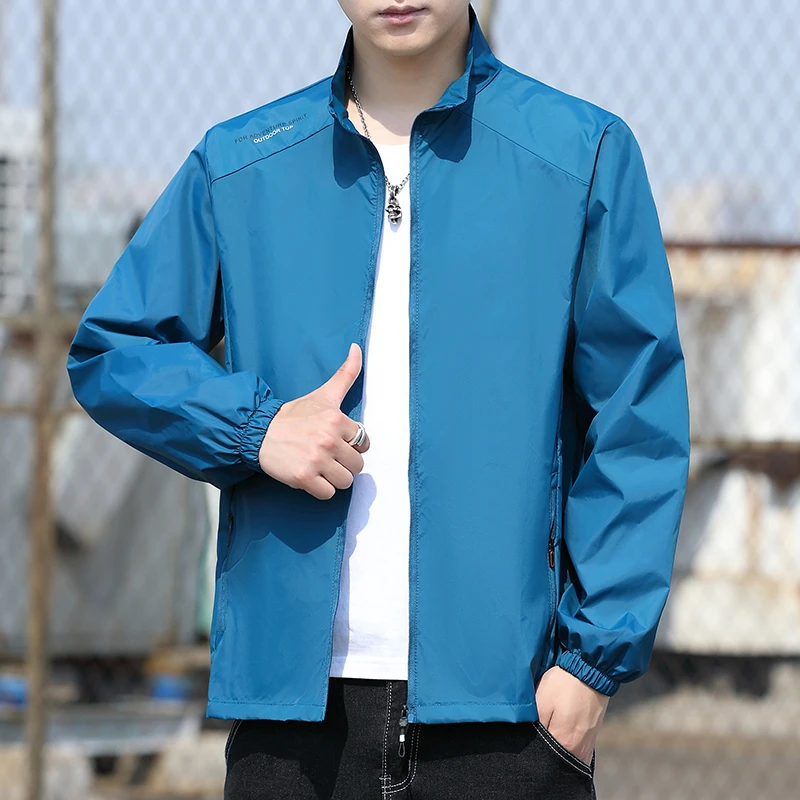 Fashion Stand Collar Zipper Spliced Printed Letter Thin Jackets Men Clothing 2024 Summer New Loose All-match Tops Casual Coats