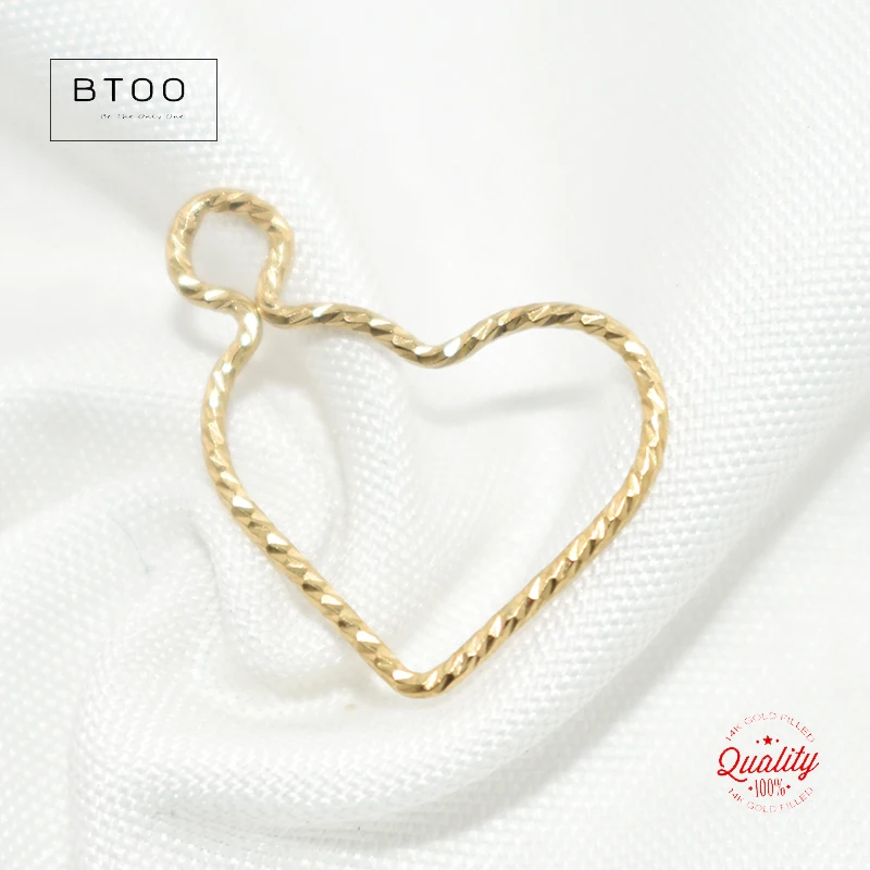 14K Gold Filled Sparkle Heart Charm With Ring 15.5MM Gold Pendant For Bracelet Necklace Earring DIY Jewelry Accessories