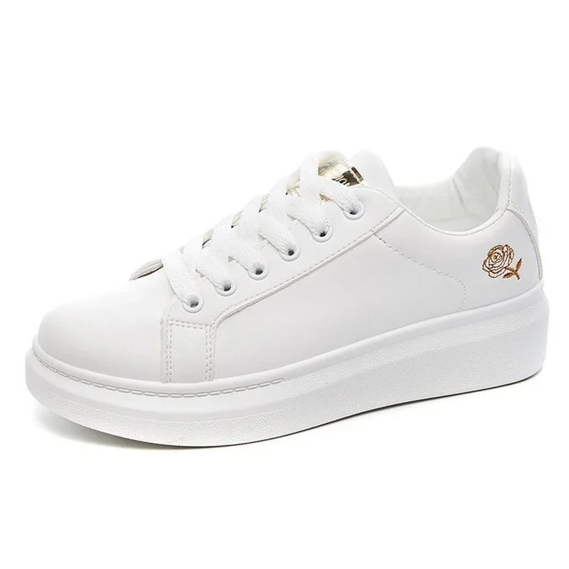Shoes 2023 Women Running Spring Autumn Fashion White Breathable Embroidered Flower Lace-Up Casual Sneakers Zapatos De Mujer 3