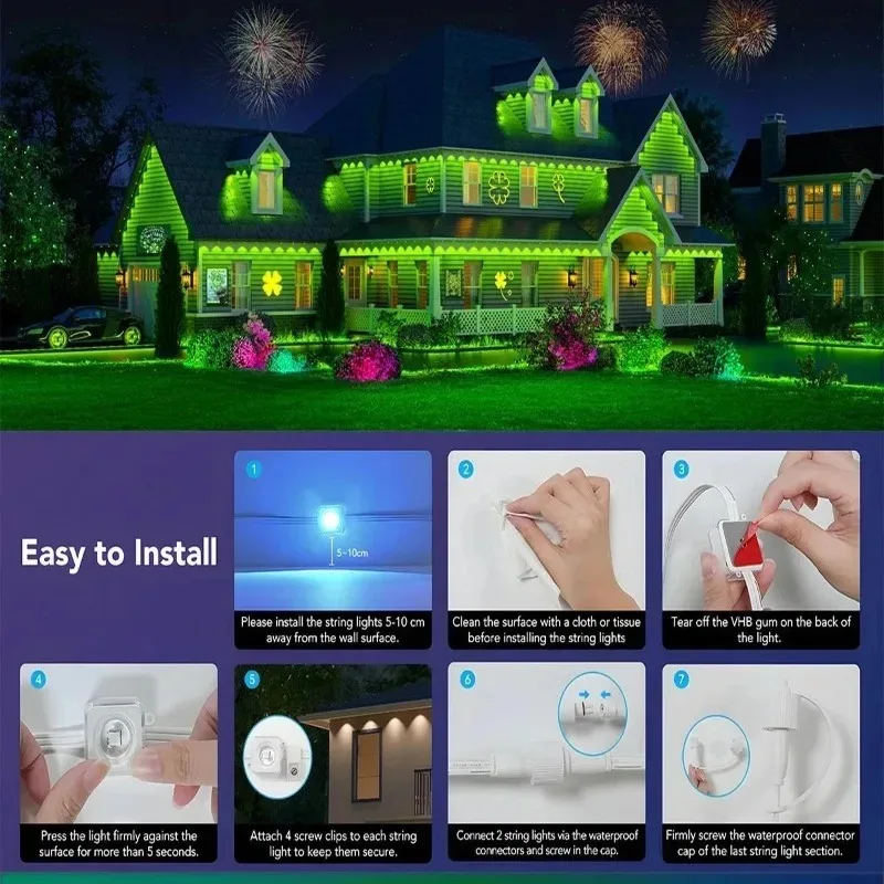 รูปสินค้า สายไฟ LED ประดับอัจฉริยะ 500 ฟุต ปรับสีได้ ควบคุมผ่านแอพและรีโมท ทนน้ำ IP67