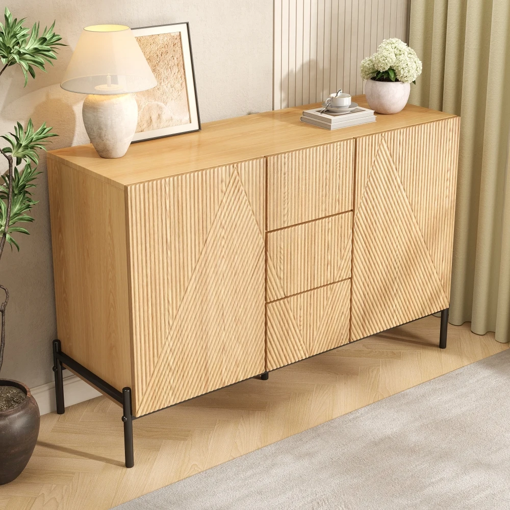 115,5*40*76cm Modernes Minimalistisches Sideboard Buffetschrank, Geometrisches Design Aufbewahrungsschrank mit Mittelschublade, Große Kapazität – Detail 9