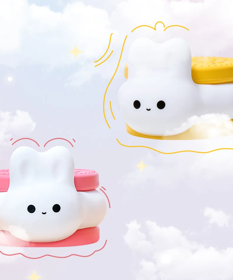 USB Rechargeable Timer Switch LED Night Light Cute Biscuit Rabbit Lamp For Kids Bedroom Dimming Table Pat Lamps Birthday Gift