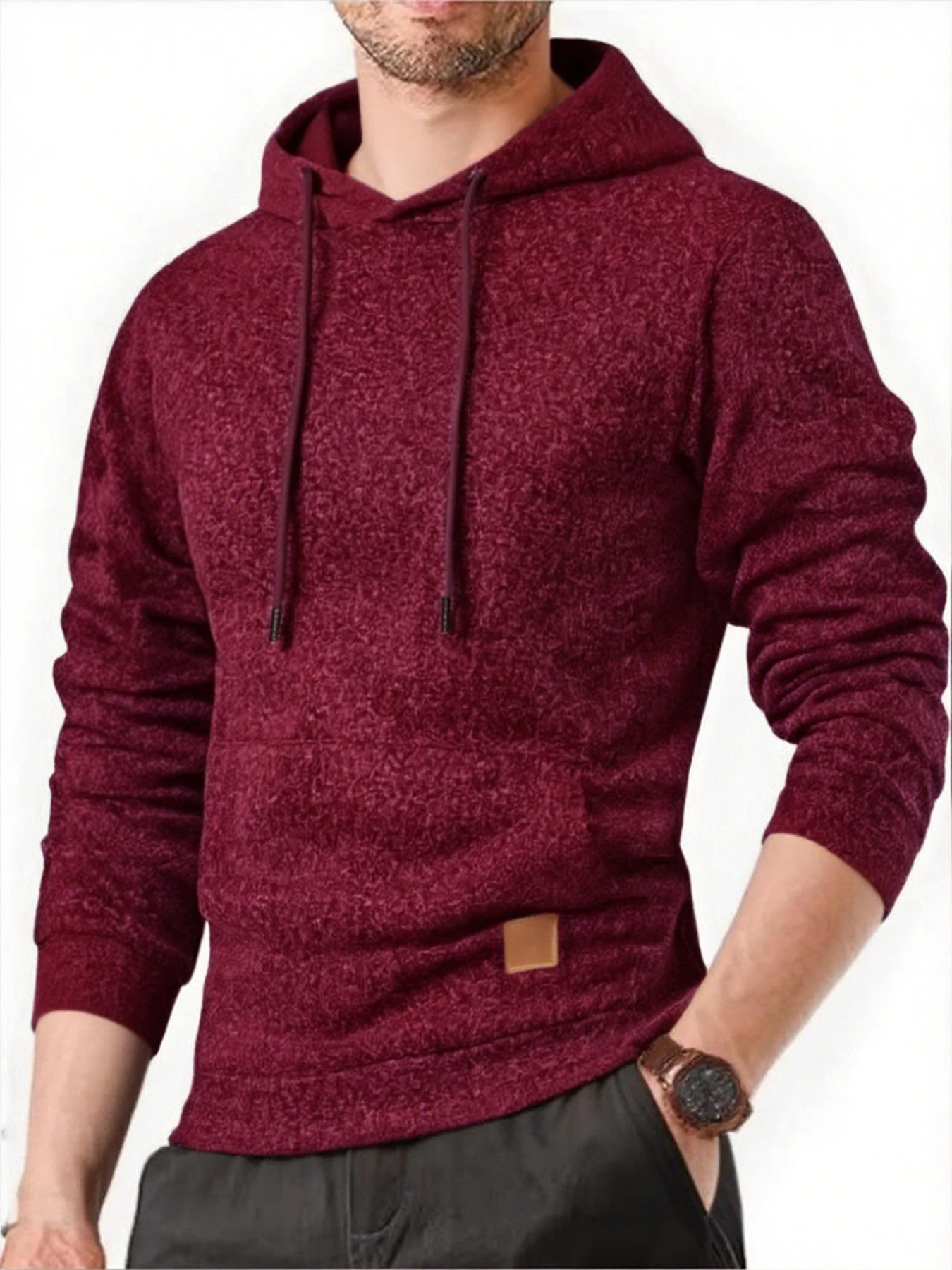 Men's Solid Color Hooded Sports & Fitness Sweatshirt - Image 3