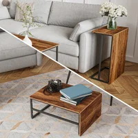 Ensemble de tables basses carrées Comanlai, structure en métal avec panneau imitation bois, mobilier de salon moderne noir, tables basses gigognes, petite table d'appoint, table contemporaine pour la maison, table basse élégante, table compacte et durable, table basse multifonctionnelle 3