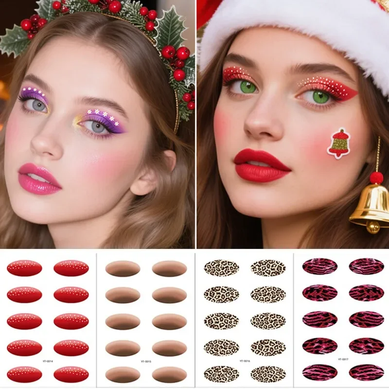 stickers trucco occhi per feste Natale party con rosso viola leopardato e rosa