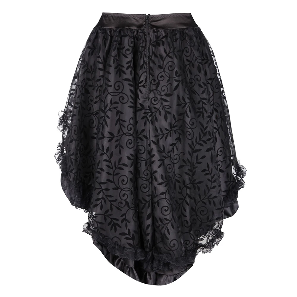 Plus Size Brown/Black Women's Victorian Asymmetrical Gothic Steampunk Corset Skirt With Back Zip 6