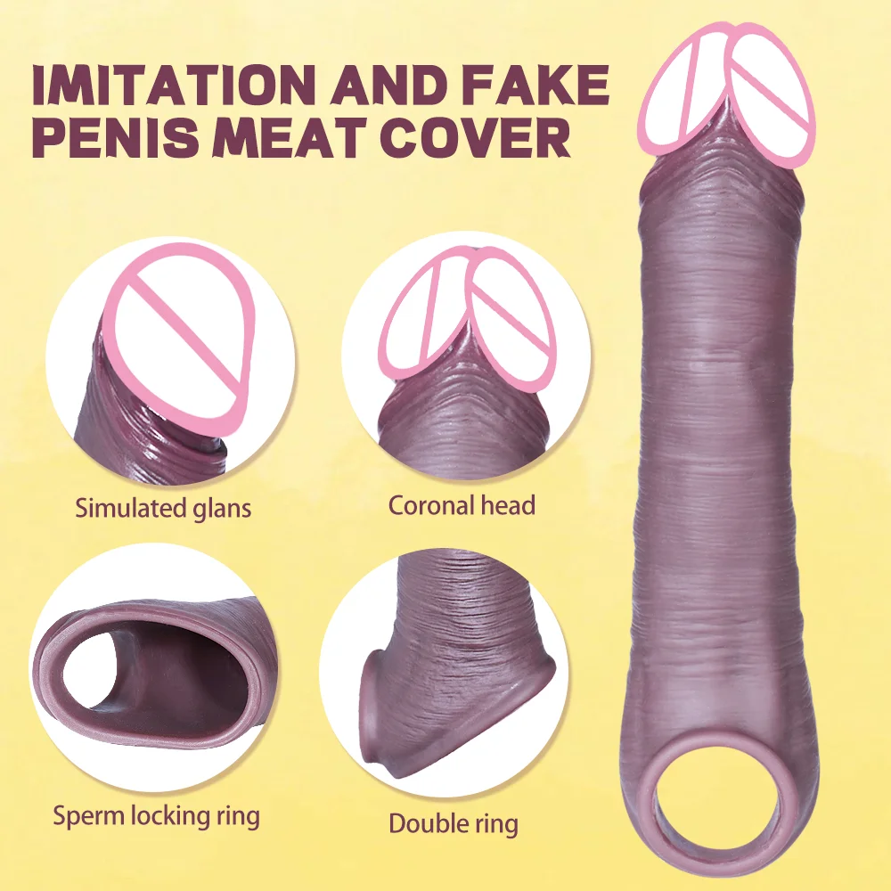 Penis Sleeve 8.66in Reusable With Cock Ring Sex Toys For Men Long Soft Penis Enlarger For Couples