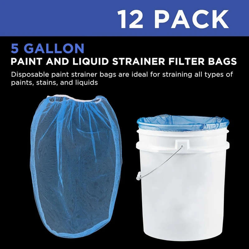 AB09-5 Gallon Paint Liquid Strainer Filter Bag With Fine Nylon Mesh, Disposable Filtering Bag, Elastic Top Opening 12Pack