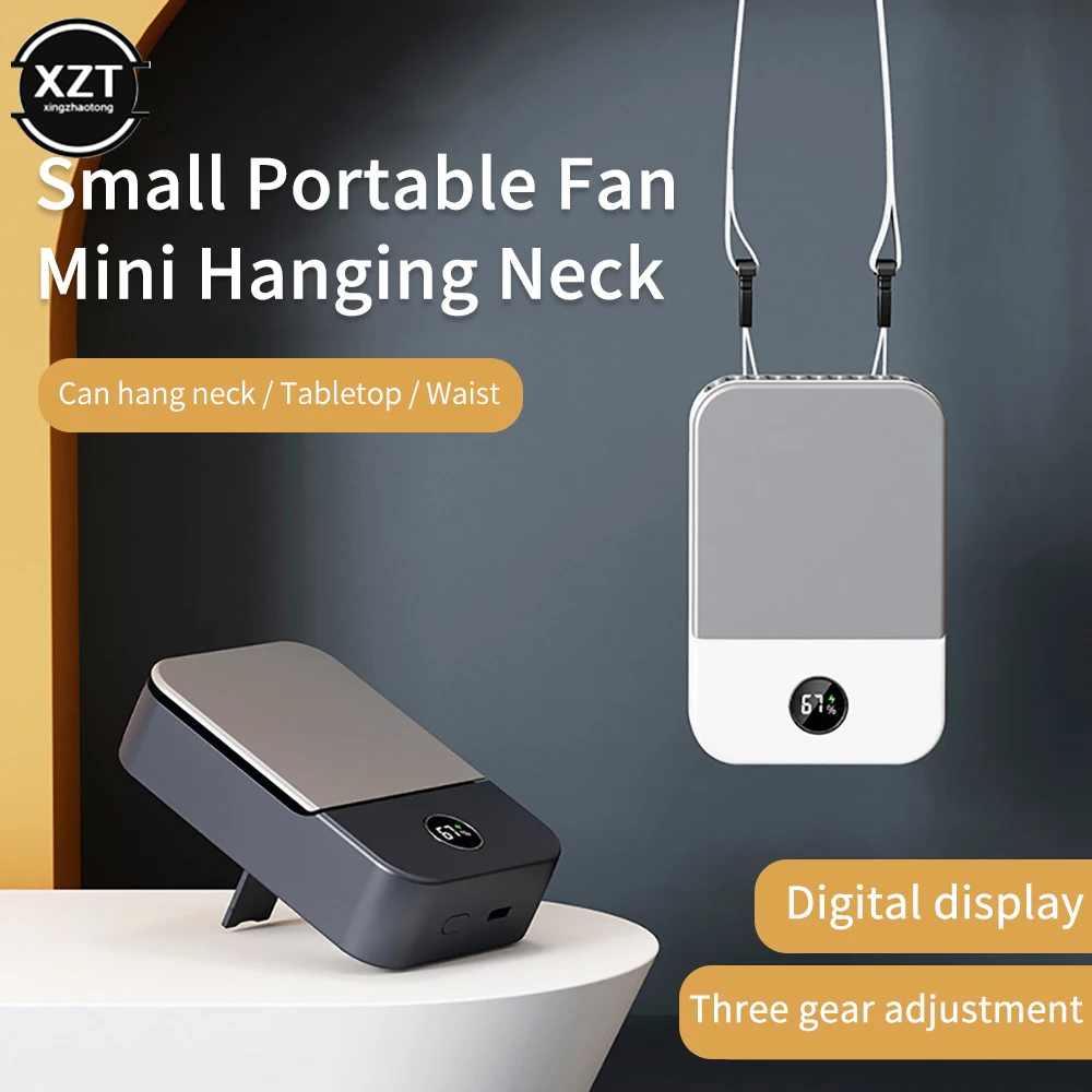

Hanging Neck Fan Mini Waist Clip on Fan with Power Display Desktop USB Charging Portable Air Conditioner for Outdoor Camping