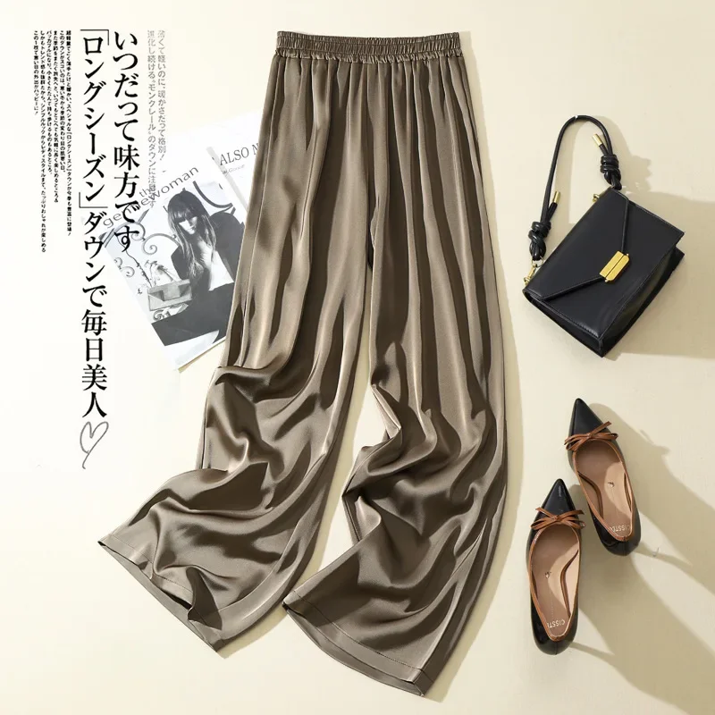 Acetate Silk Satin Straight-leg Pants Women's Summer Triacetate Silk Wide-leg Pants High Waist Drape Silk Smooth Long Pants 4