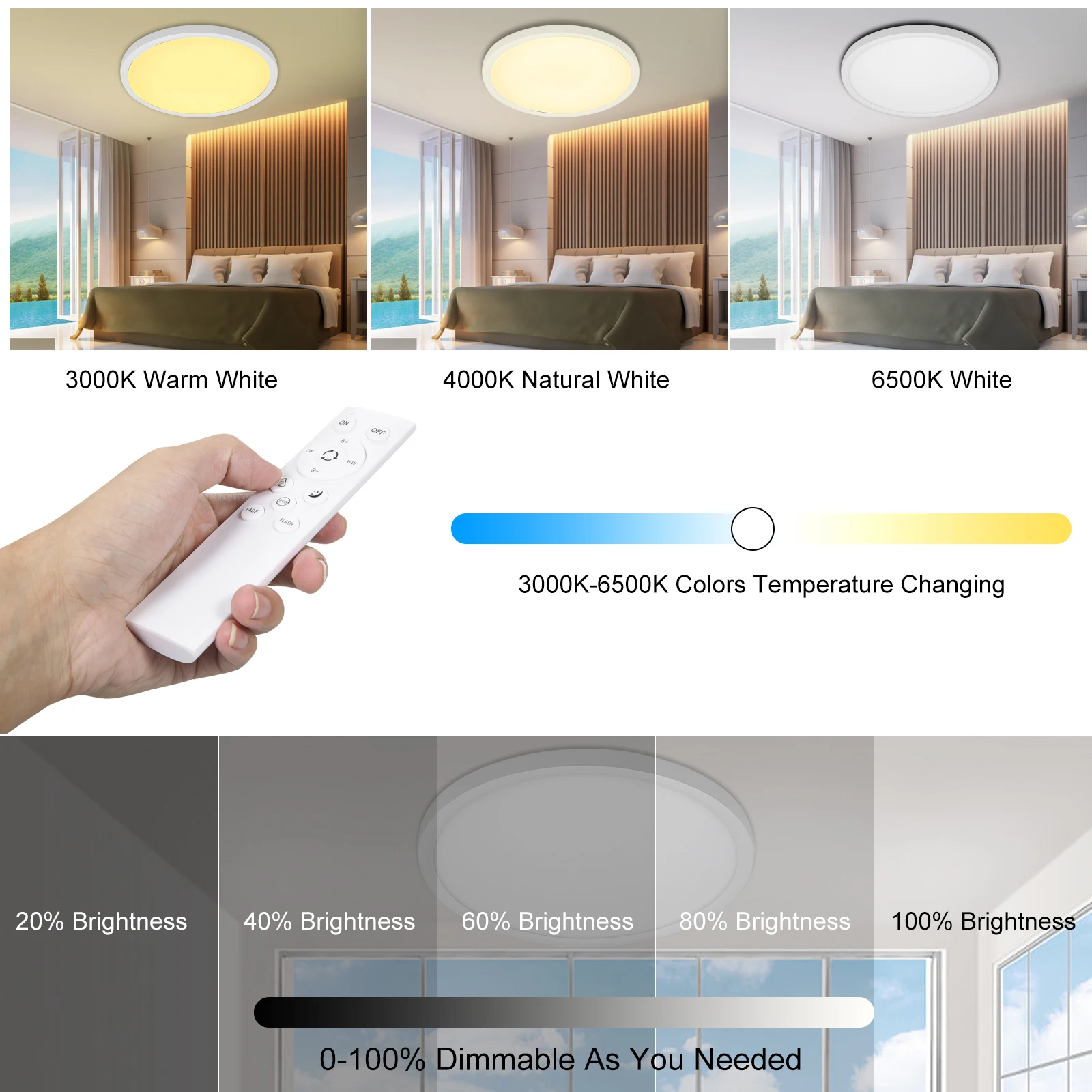 Dimmable LED RG B Round Ceiling Light Double-sided Remote Control