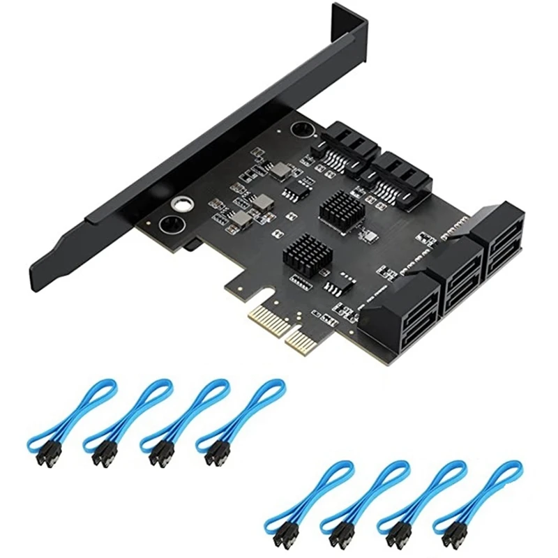 

Плата Pcie SATA, 8 портов с 8 кабелями SATA, плата расширения контроллера SATA 3,0 до 6 Гбит/с X1, преобразователь внутреннего адаптера