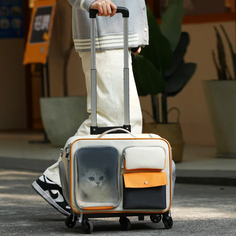 

Shock Absorption Cat Backpack Dog Bag Reinforcement Rod Pet Trolley Visual Window Cage for Cats Multi-function Cat Trolley