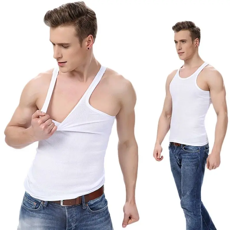 Men's Pure Cotton Undershirt Solid Color Seamless Close-fitting Broad Shoulders V Neck Vest Comfortable T-shirt men underwear men cotton vest