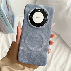 Luxury Frosted Cowboy Leather MagSafe Phone Case - Shockproof Magnetic Cover for Huawei Mate 60 Pro+ (Gray)