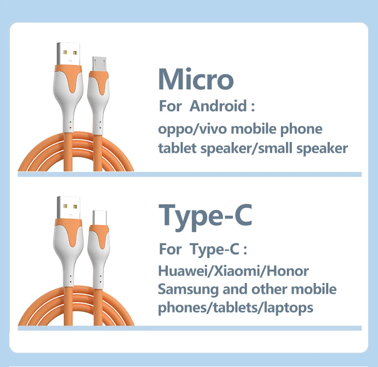 3A Fast Charge USB  Cable Soft Silicone Type C Cable For Xiaomi Redmi Samsung Realme Cables Data Cord Charger USB Cable Phone
